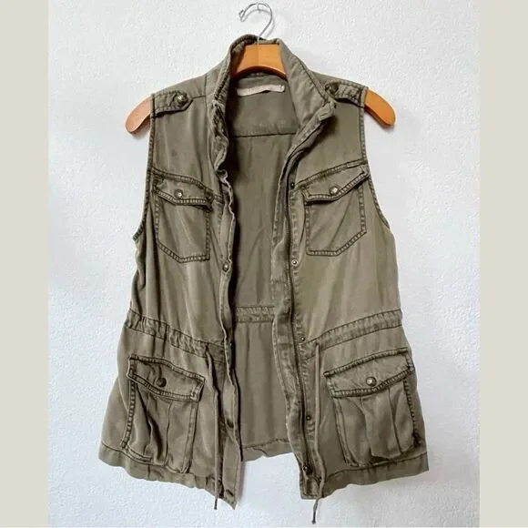 Max Jeans Olive Green long Utility Cargo Vest with pockets barn jacket size S - Picture 3 of 12